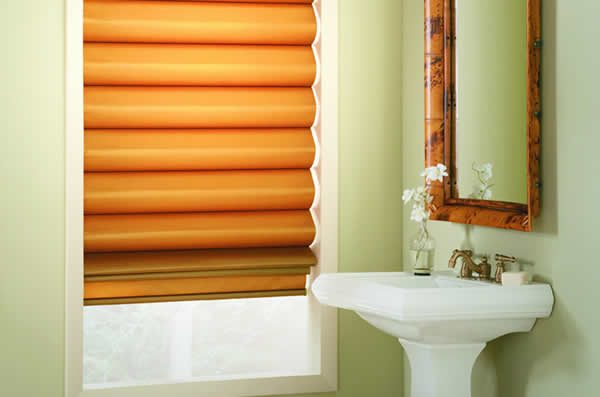 hobbled roman shade in Marietta bathroom