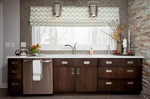 patterned roman shade in Roswell, GA kitchen