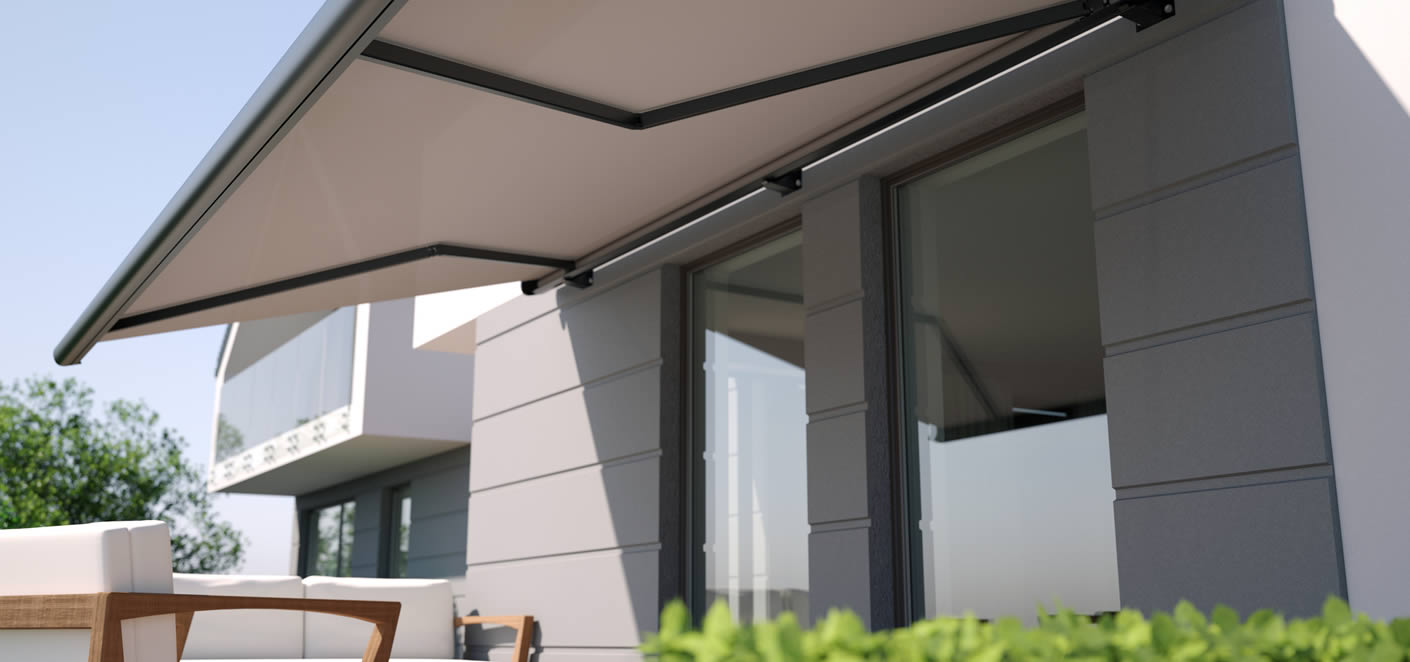 Retractable awning on Roswell, Georgia house patio.